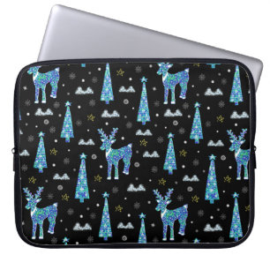 Rentiere, Schneeflocken, Weihnachtsmuster Laptopschutzhülle