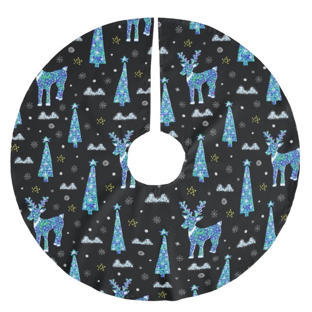 Rentiere, Schneeflocken, Weihnachtsmuster Polyester Weihnachtsbaumdecke (Vorderseite)