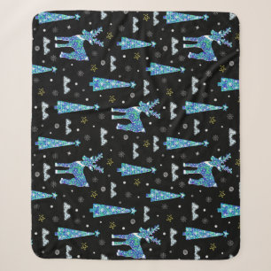 Rentiere, Schneeflocken, Weihnachtsmuster Sherpadecke