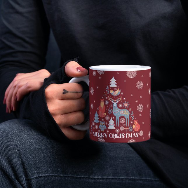 Rentiere Skandinavier Snowflake Tree Tier Rot Kaffeetasse (Von Creator hochgeladen)