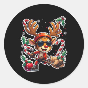 Rentiere spielen Hockey Weihnachten Xmas Kinder Runder Aufkleber