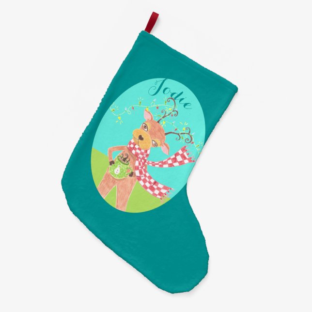 Rentiere trinkt Kaffee Weihnachten Strumpf Großer Weihnachtsstrumpf (Vorderansicht (hängend))