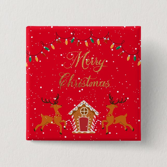 Rentiere und Bonbons - Weihnachten Button (Vorderseite)