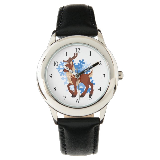 Rentiere und Schneeflocken Armbanduhr (Vorderseite)