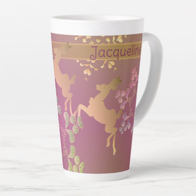 Rentiere und Schneeflocken mit/Name Milchtasse (Rechte Ecke)