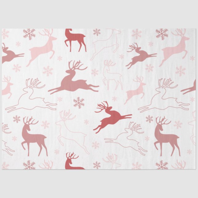 Rentiere und Schneeflocken Rosa Braun Weihnachten Seidenpapier (Vorderseite)
