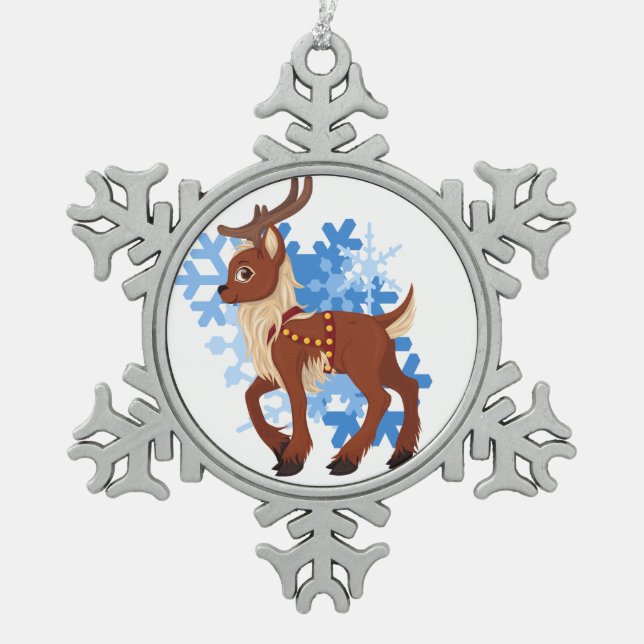Rentiere und Schneeflocken Schneeflocken Zinn-Ornament (Vorderseite)