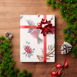 Rentiere, Vögel, Blume Geschenkpapier