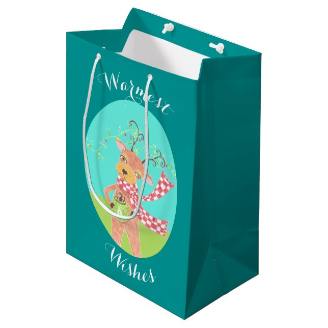 Rentiere wärmste wünscht Weihnachtsgeschenktasche Mittlere Geschenktüte (Vorderseite Schrägansicht)