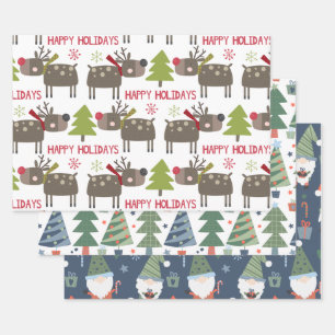 Rentiere Weihnachtsbäume Elfen Rustikal Niedlich Geschenkpapier Set