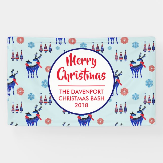 Rentiere, Weihnachtsbäume und Schneeflocken-Muster Banner (Horizontal)