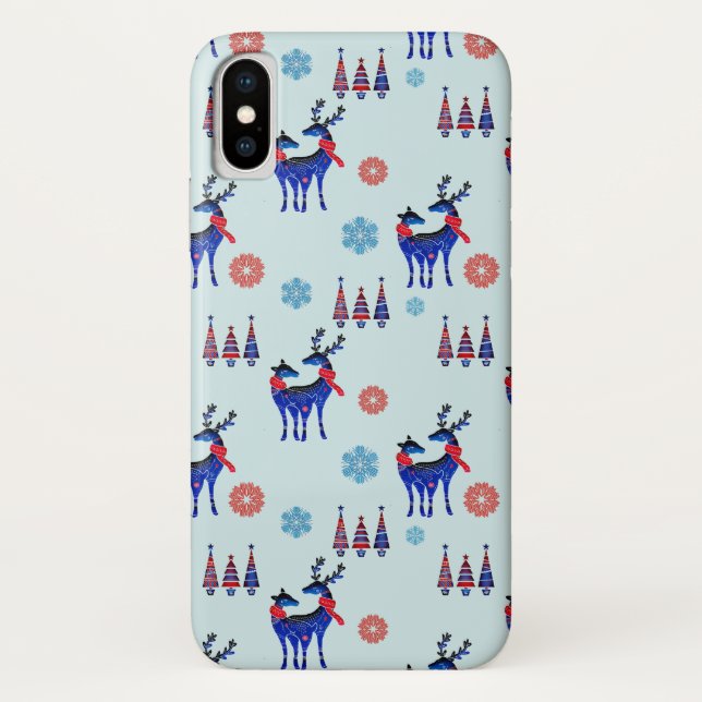 Rentiere, Weihnachtsbäume und Schneeflocken-Muster Case-Mate iPhone Hülle (Rückseite)