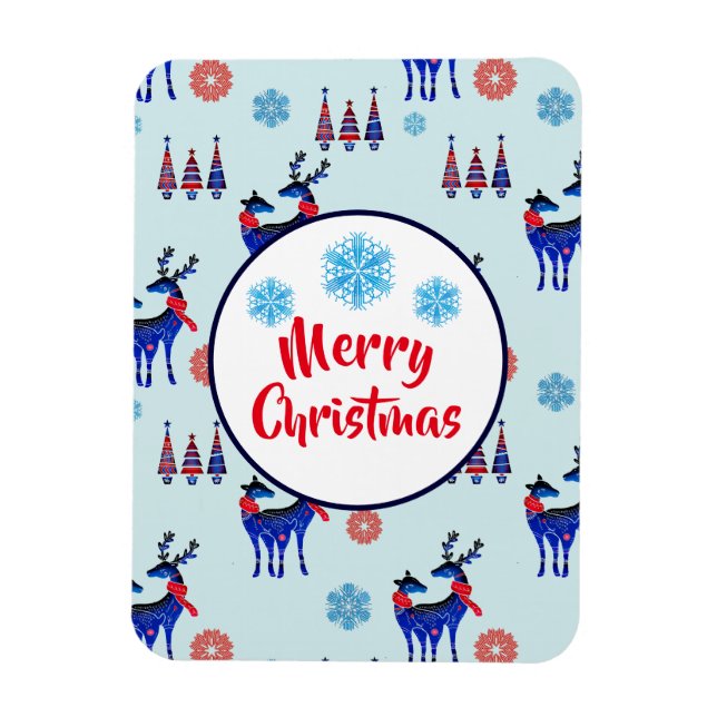 Rentiere, Weihnachtsbäume und Schneeflocken-Muster Magnet (Vertikal)