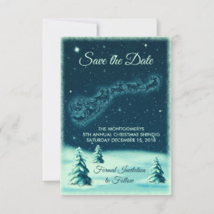 Rentiere ziehen Santas Schlitten am Nachthimmel Save The Date