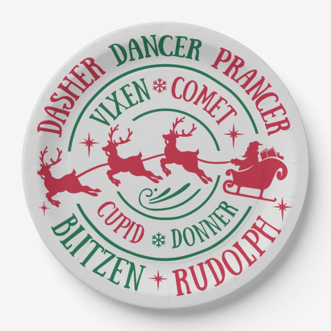 Rentierernamen Runde Word Art Pappteller (Vorderseite)