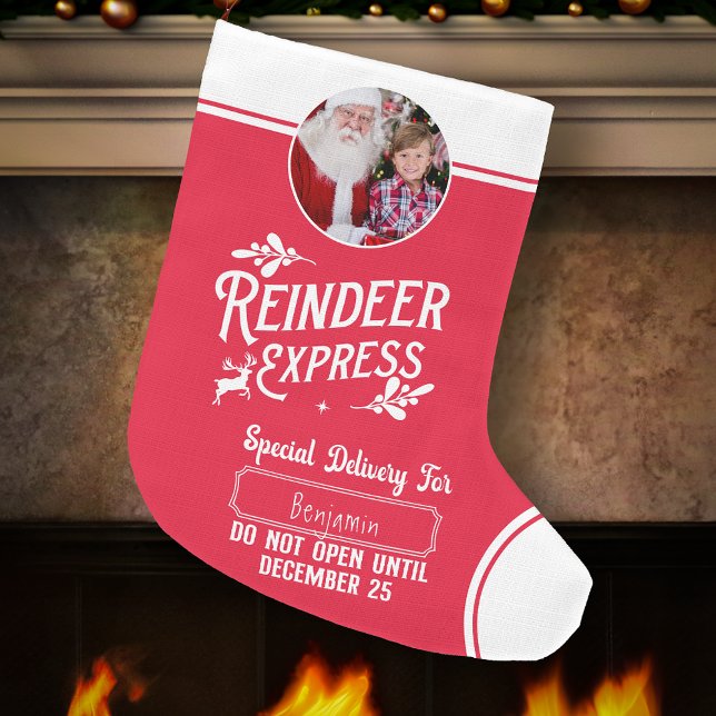 RentierExpress von Santa Name & Foto Red Großer Weihnachtsstrumpf (Von Creator hochgeladen)