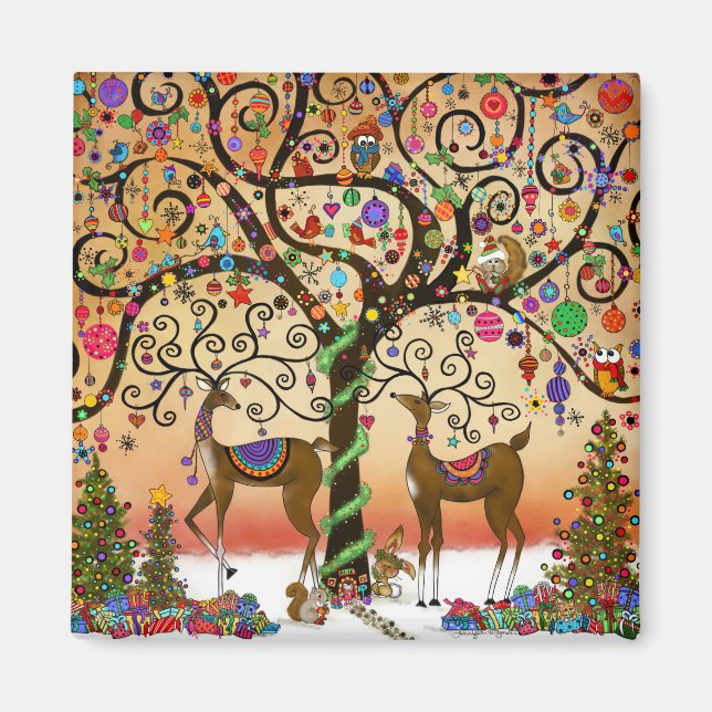 Rentierfest Niedliche Ornamente Weihnachtsbaum Magnet (Vorne)