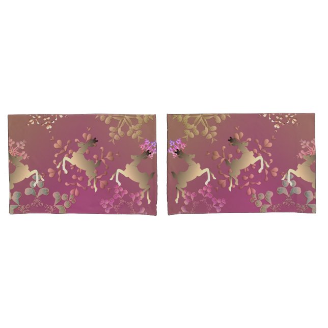 Rentierfische und Schneeflocken auf Lila Gradient Kissenbezug (Vorderseite-Set)