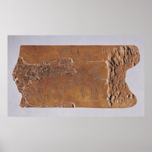 Rentierhorn, mit Hirsch geschnitzt und springend Poster