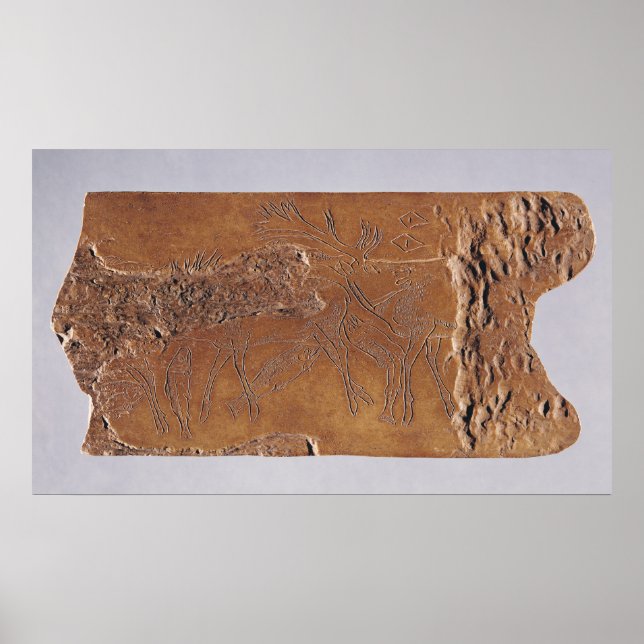 Rentierhorn, mit Hirsch geschnitzt und springend Poster (Vorne)