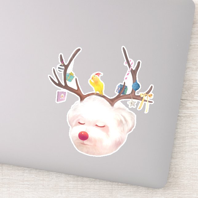 Rentierhund mit Weihnachtsschmuck Aufkleber (Detail)