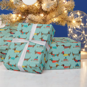 Rentierhut Weihnachten Dachshund trägt Pullover  Geschenkpapier