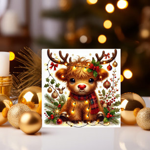 Rentierkühe mit Weihnachtsbeleuchtung Feiertagskarte