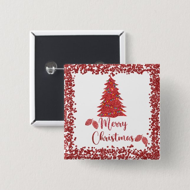 Rentierroter Glitzer - frohe Weihnachten Button (Vorne & Hinten)