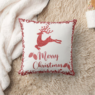 Rentierroter Glitzer - frohe Weihnachten Kissen