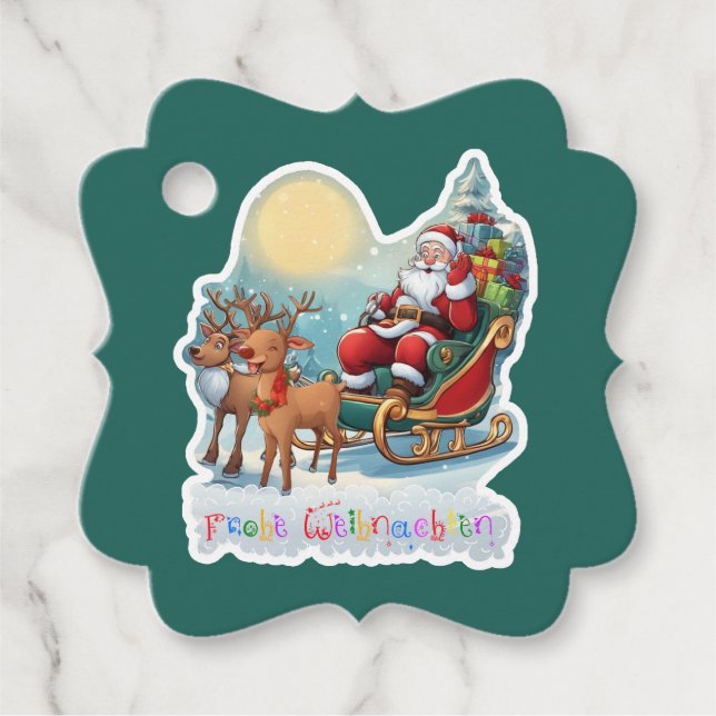 Rentierschlitten mit Rudi -  Geschenkanhänger (Vorderseite)