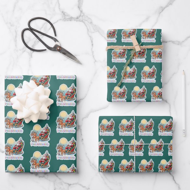 Rentierschlitten mit Rudi -  Geschenkpapier Set (Vorderseite)