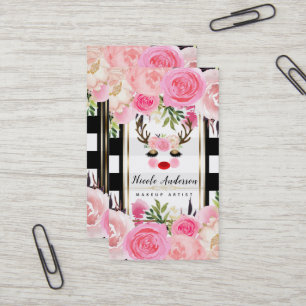 Rentierschminke Gold Glitter Augen Rosa Floral Visitenkarte