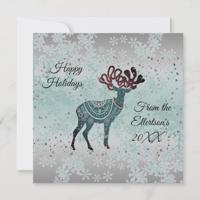 Rentierschneeflocken Weihnachten Glitzer Karte (Vorderseite)
