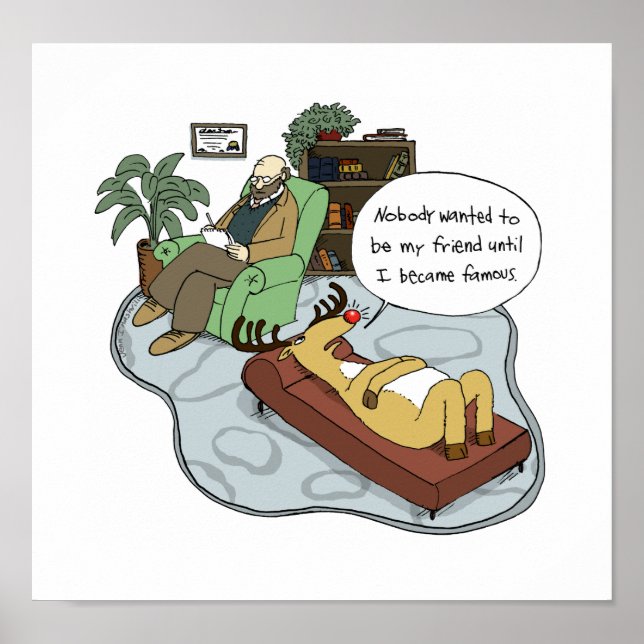 Rentiertherapie | Funny Holiday Cartoon Poster (Vorne)
