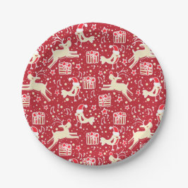 Rentiervogel, gemusterter roter Papierschild Pappteller