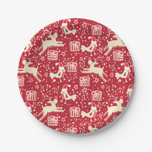 Rentiervogel, gemusterter roter Papierschild Pappteller