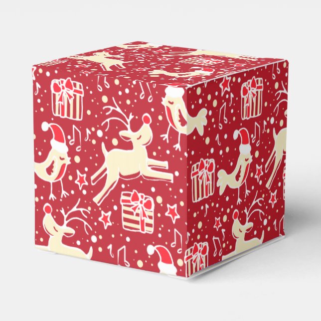 Rentiervogel Rote Creme Weihnachtsmuster Geschenkb Geschenkschachtel (Rückseite)