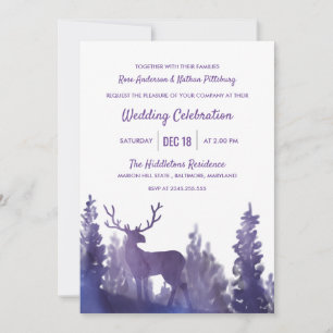 Rentierwasserfarbe Lila Winterhochzeit Einladung