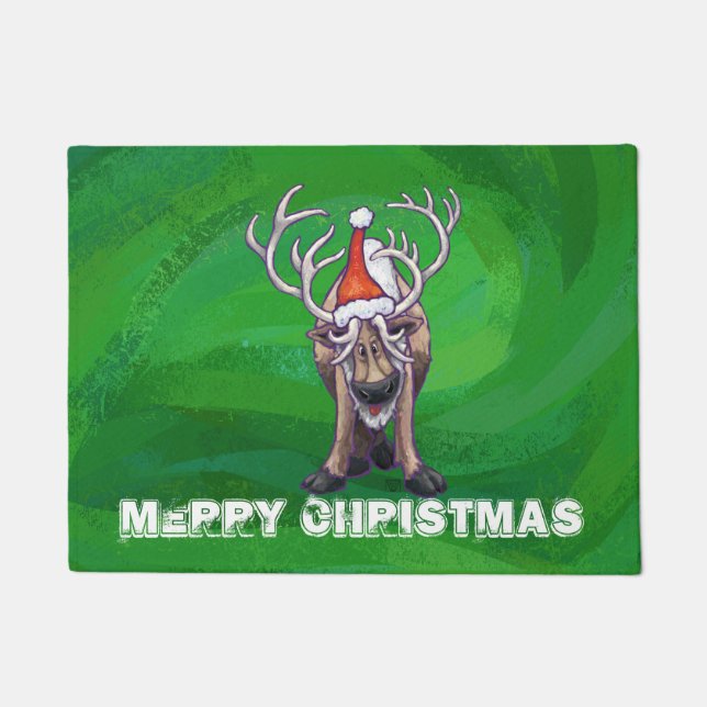 Rentierweihnachtsfest auf Green Fußmatte (Vorderseite)