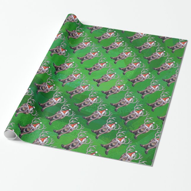 Rentierweihnachtsfest auf Green Geschenkpapier (Ungerollt)