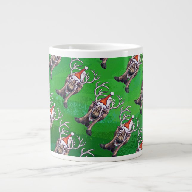 Rentierweihnachtsfest auf Green Jumbo-Tasse (Vorderseite)