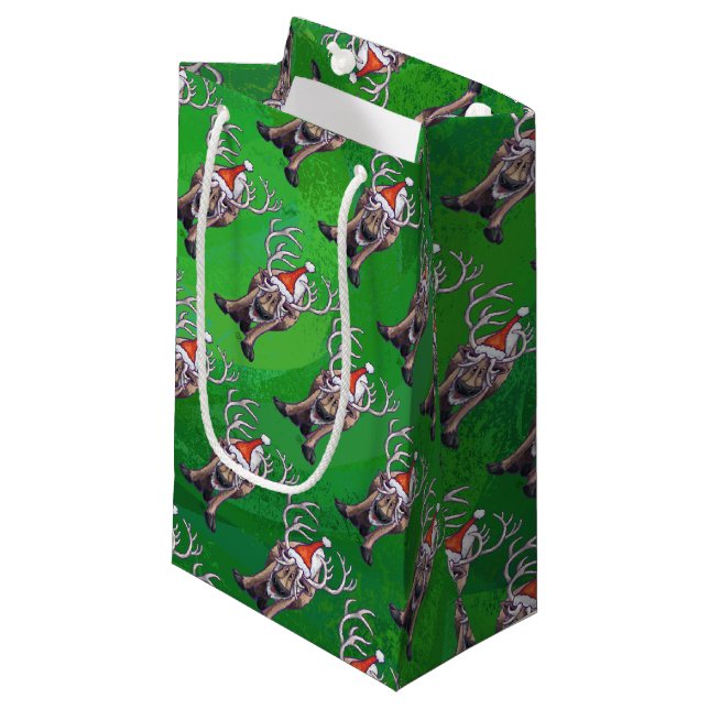 Rentierweihnachtsfest auf Green Kleine Geschenktüte (Vorderseite Schrägansicht)