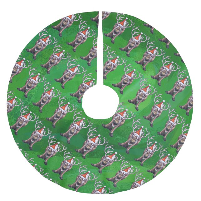 Rentierweihnachtsfest auf Green Polyester Weihnachtsbaumdecke (Vorderseite)