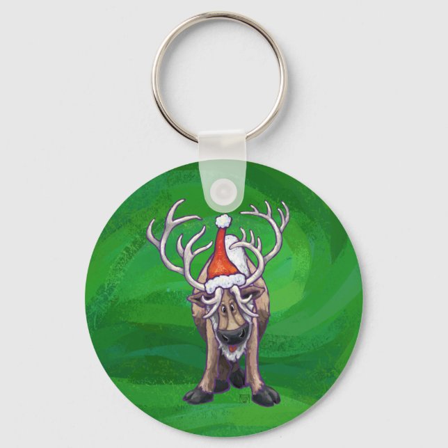 Rentierweihnachtsfest auf Green Schlüsselanhänger (Vorderseite)