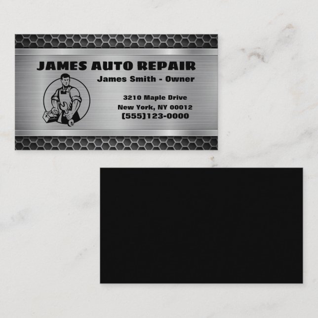 Reparatur von Auto für die Konstruktion von Metall Visitenkarte (Vorne/Hinten)