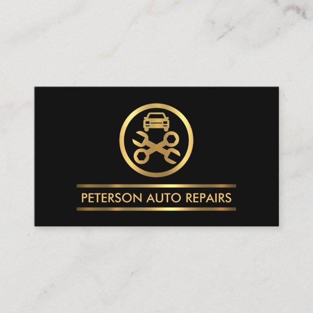 Reparatur von Auto mit Minimalistischer Goldlinie Visitenkarte (Vorderseite)
