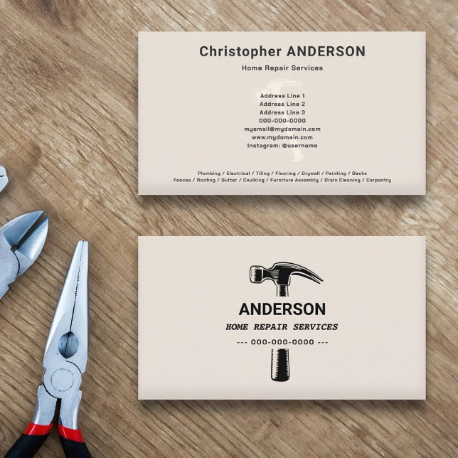 Reparatur von Hammer und Zuhause Visitenkarte (Hammer & Home Repair Services Business Card)