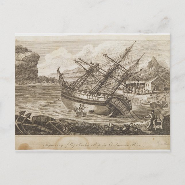 Reparatur von Schiff Kapitäns Cooks Postkarte (Vorderseite)