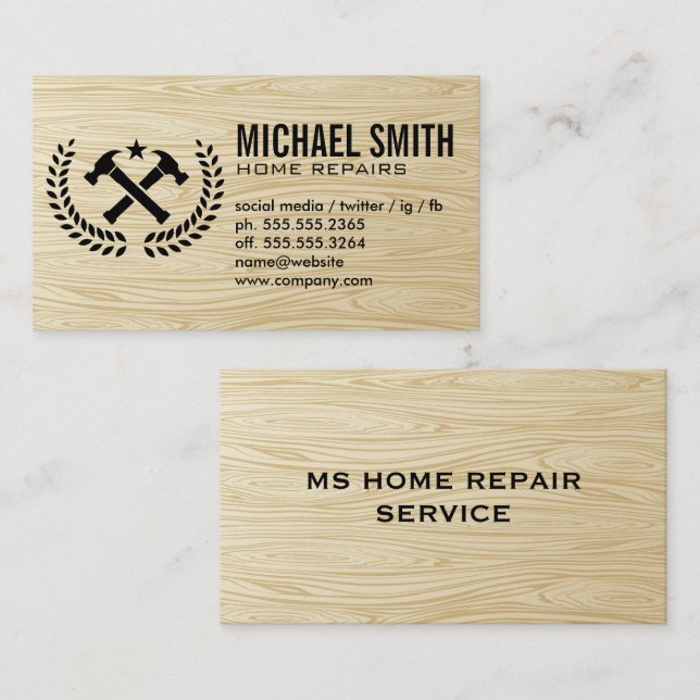 Reparatur von Zuhause-Services | Holzkörner-Hinter Visitenkarte (Vorne/Hinten)