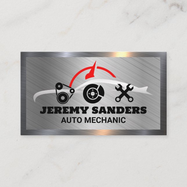 Reparaturen des Auto | Metallischer Hintergrund Visitenkarte (Vorderseite)